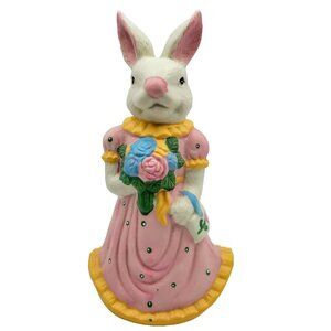 Easter Bunny Figurine Rabbit Girl Female Flowers Dress Read
